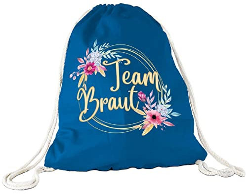 Tassendruck Stoffbeutel - Team Braut Blumenkranz - Junggesellinnenabschied/JGA/Party/Spaß/Rucksack/Turnbeutel/Gym-Bag - Blau 1 Stück