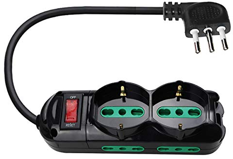 EXTRASTAR Presa con interruttore automatico di protezione 10 A,multipresa protetta,surge Arrest, 2 prese universali Sicury, 4 Biprese Sicury,Nero cavo 1,5