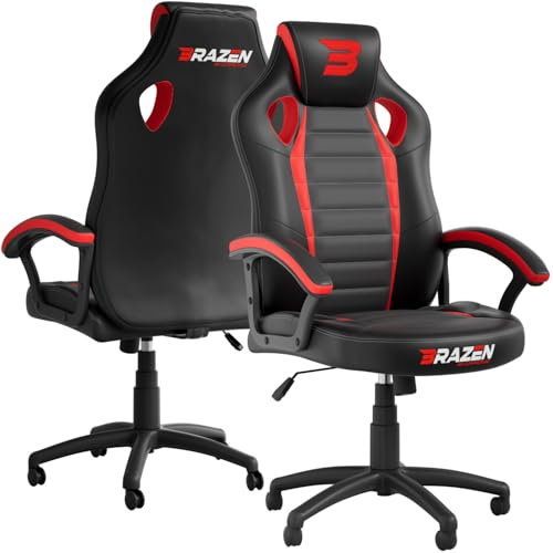 BraZen Salute Ergonomic Office Computer PC Chair Adult Gaming Chair for Adults Office Computer Gaming Chairs Ergonomic Video Games Chairs Kids - Red
