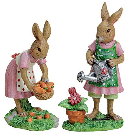 N / A 2er Set Hasenfrau Gärtnerin 16 cm Hase Möhren Blumen Osterhase Ostern Osterdeko