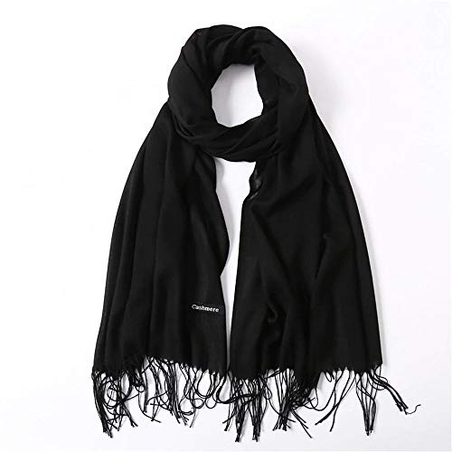 Kgm Pashmina-Schal, extragroß, superweich, Wollmischgewebe, Hijab (schwarz)