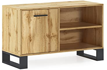 Skraut Home | Mueble de TV para Salón | 57 x 95 x 40 cm | Indicado para TV de 32/40/42 | Modelo Loft | Estructura Color Roble Rústico | Patas de Madera Negras