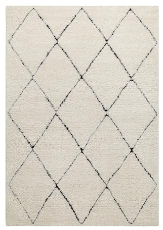 Wecon Home Studio Two Hochflorteppich, 160 x 225 cm, Creme beige | moderner Hochflor Teppich, Läufer im Berber Style für Wohnzimmer, Flur, Schlafzimmer
