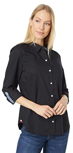 Tommy Hilfiger Women's Roll Tab Button Down Shirt, Black 01, XXL