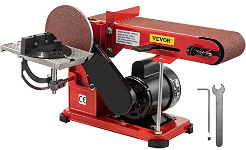 VEVOR Ponceuse à Bande et à Disque 375 W Ponceuse à Bande d'Établi Rouge 220 V ± 10% 50 Hz Ponceuse à Bande 1420 tr/min Ponceuse à Bande et à Disque Diamètre de 150 mm Ponçage Horizontal et Vertical