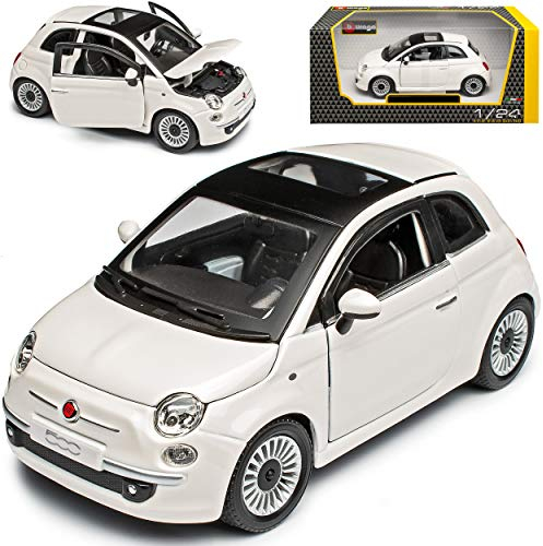 FIAT 500 Nuova Weiss Coupe Ab 2007 18-22106 1/24 Burago Modell Auto mit individiuellem Wunschkennzeichen