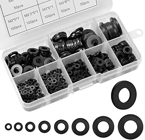 smatime 500Stück Unterlegscheiben Nylon, Spacer Schwarz, für Schrauben und Gewinde M2-M10