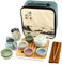 Tragbares Reise-Tee-Set | Keramik Kungfu Tee-Sets mit Teekanne, 4x Teetassen, Bambus Teetablett, Teedose, Reisetasche, asiatisches Teeservice geeignet für Büro, Picknick, Outdoor, Geschäftsreise