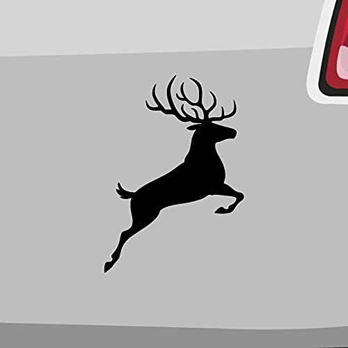 Stickerfreaks - Jumping Deer Sticker Kleber Aufkleber springender Hirsch Rotwild Reh JDM Jäger in Schwarz, Made in Germany, ORACAL, für Metall, Glas, Holz, realistisch, Tierdruck, Outdoor, Aufkleber