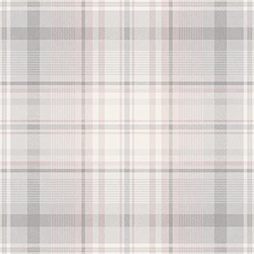 Kirkham Wallpaper Tartan Check Grey Pink Traditional