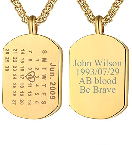 Richsteel Personalisierte Identitäts-Plakette Halskette Militär Dog Tag für Männer Frauen, Stahl/Gold/Schwarz, Geschenkbox und kostenlose Gravur, Edelstahl