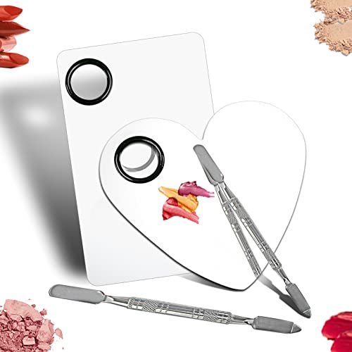 Penubuy Upgrade Mixing Makeup Palette, Heart Stainless Steel Cosmetic Palette with Spatula Tool, Nail-art Mixing Palette for Cosmetic Pigment Blending