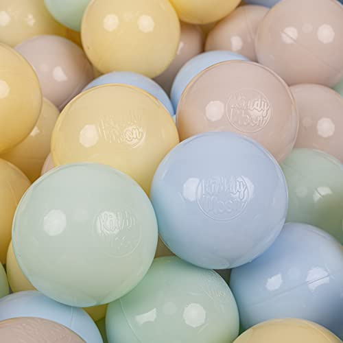 KiddyMoon 100 Bälle/7Cm Kinder Bälle Spielbälle Für Bällebad Baby Einfarbige Plastikbälle Made In EU, Pastellbeige/Pastellblau/Pastellgelb/Minze