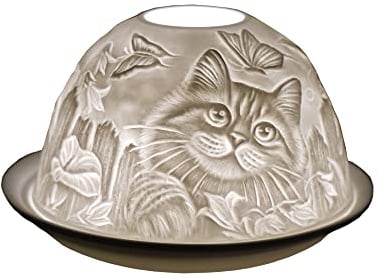 Cello Porcelain Tealight Holder Dome – Cat Design with 3D Projection Image & Message Scented Unscented LED Candle Wax Warmer Animal Lovers Nature Gifts Ornament Home for Women Mom