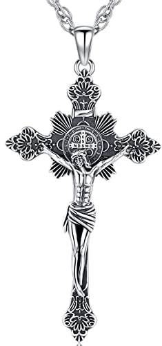 Jesus Kreuz Kette Sterling Silber 925 Jesus Kreuz Anhänger für Herren Jesus Christus Kreuz Amulett Halskette Religiöser Schmuck für Männer Herren
