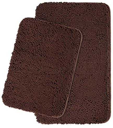 Yeaban Braune Badezimmerteppich-Sets, 2-teilig, dicke Chenille-Badematten,saugfähiger und waschbarer Badteppich, rutschfest, Waschbecken,61x43.2 cm + 81.3x50.8 cm