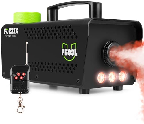 Fuzzix F503L Nebelmaschine mit LED Lichteffekt, 500 Watt mit Fernbedienung, Rauchmaschine, Smoke Machine mit 3 LEDs RGB für Hochzeiten, Fog Machine Nebelmaschine Halloween, DJ, Party - Schwarz