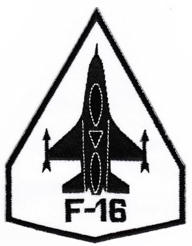 Jet Flugzeug F-16 Weiß Aufnäher zum aufbügeln oder aufnähen Bügelbild Aufbügler für Kleidung gestickter Bügelpatch Applikation Düsenjet Kostüm Karneval Patch Größe 8,5 x 11 cm