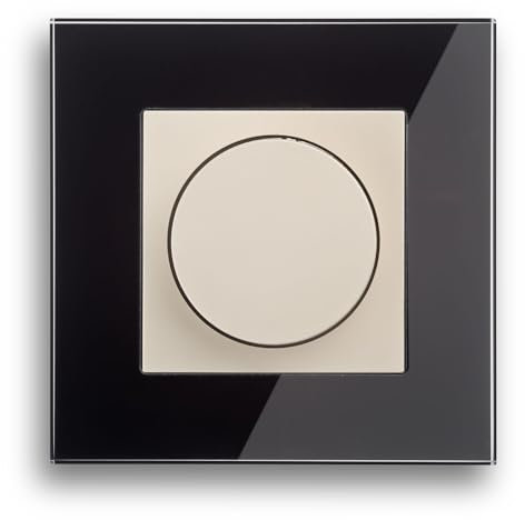 Universal LED Drehdimmer 3-100W mit Drehregler und Druckknopf cremeweiß System Gira (Esprit Glas schwarz)