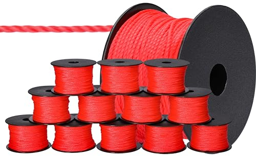 ToolSpace 12x Maurerschnur Bauschnur - 50m x 1.6mm - Rot - Polypropylen-Seide - Richtschnur - Lotschnur - Stärke Pflasterschnur - langlebig & reißfest - Maurerschnur für Wasserwaage