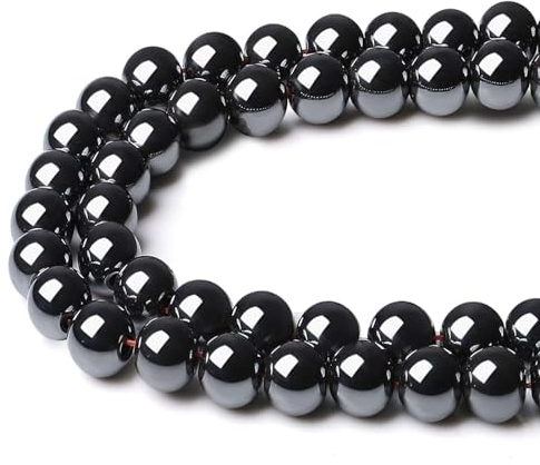XIANNVXI 8mm Naturstein Schwarze Hämatit Perlen zum Auffädeln mit Loch Runde Kristalle Edelsteine zum Auffädeln Perlen für Armbänder Ketten DIY Schmuck Basteln (ca. 47 Stück)