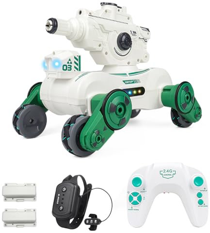 Dodoore Remote Control Cars 2 Modes RC Tank Shooting Water Bullet Gesture Sensing Stunt Car Spray Light Music 360° Rotation 60+min Fun Time 2.4G 4WD Hand Controlled Car Gifts for Kids 2 Battery White