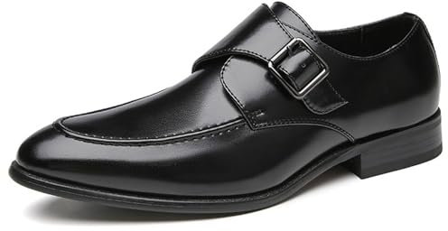MANYUBEI Zapatos De Cuero para Hombre, Mocasines Sin Cordones con Hebilla En Punta, Zapatos Formales Informales De Negocios, Trabajo De Oficina, Zapatos Cómodos Y Transpirables, 42 EU,Black