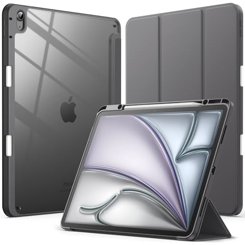 JETech Coque pour iPad Air 13 Pouces M3/M2 (2025/2024) avec Porte-Pencil, Étui Housse Arrière Clair Transparente Support Fine Antichoc, Veille/Réveil Automatique (Gris Sidéral)