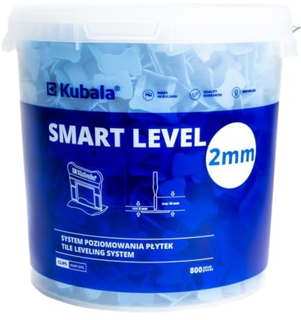 Kubala Smart Level Clips - 800 Stück für eine Fugenbreite von 2,0 mm im 20l Eimer - Fliesen Nivelliersystem - Zuglasche - Präzise Nivellierung für Fliesenprojekte