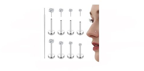 Adramata Lippenpiercing Labret - Gewindeloses Einschieben 14 Karat Gold Nasenstecker Chirurgenstahl - Ohr Tragus Medusa Knorpel Helix - 20G 18G 16G,20S