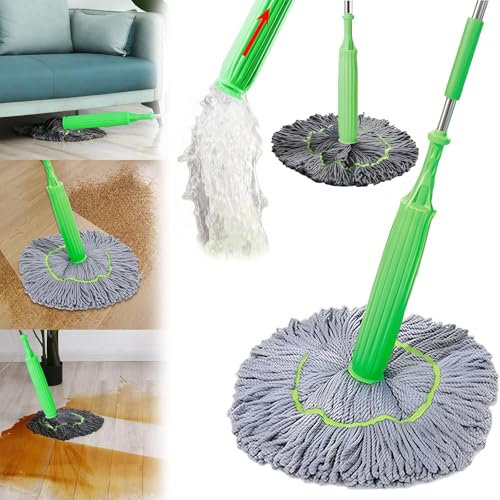 ZANWANXIN 2 in 1 Dehydrated Mop, Hands-Free Washing Self-Wringing Twist Mops for Floor Cleaning, Detachable Self Wringing Mop for Wet and Dry (A Set of Self-twisting Mop+1 Replacement)