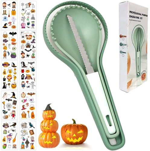 Halloween Kürbis Schnitzset, 3-in-1 Halloween Kürbis Schnitzset mit 10 Stck Halloween Tattoo Kinder, Kürbis Schnitzmesser für Erwachsene Kinder, Schneide-Werkzeuge zum Aushöhlen von Kürbissen