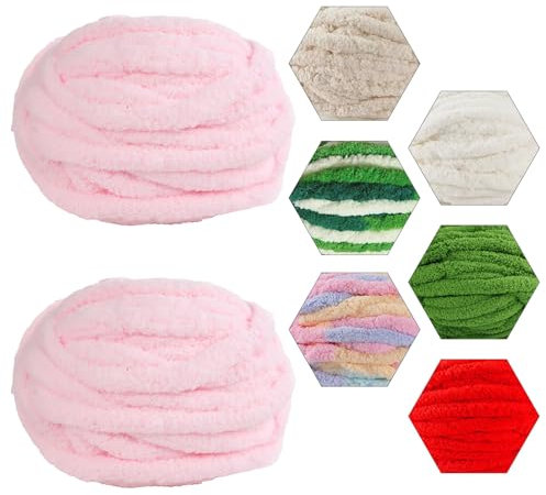Armstricken Wolle Garn, 2 x 250g - Flauschig, Soft, Dicke Garn zum Häkeln - ideal für Decken, Taschen, Schals (Rosa)