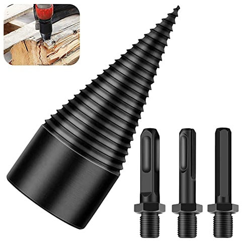 Bohrkegel Holzspalter mit 3 Bohrgriffe, Kohlenstoffstahl Brennholzspalter-Bohrer, Spiralbohrer Kegelspalter, Kaminholzbohrer, Holzspalter Schraube Kegel für den Haushalt - 32mm