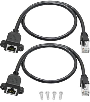 2Pcs Cat6 Ethernet-Verlängerungskabel 1FT, RJ45 Stecker zu Buchse Ethernet Panel Mount mit Schraube Verlängerung abgeschirmtes Kabel, Kompatibilität Cat5e, Cat5, für PC, Laptop, Netzwerk-Switch etc