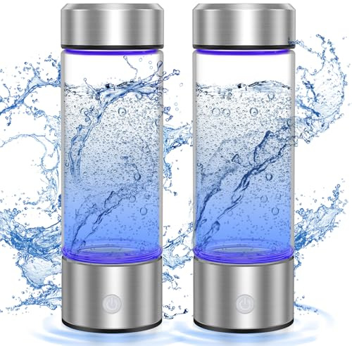Bntuk Paquete de 2 generadores de botellas de agua de hidrógeno recargables portátiles [regalos para él y ella], máquina de agua para el hogar, viajes, oficina, ejercicio (plateado)