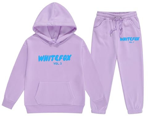 Kids Tracksuit Full Set Girls Boys 2 Piece Oversized Outfit Long Sleeve Pullover Jumper Hoodie and Loose Sweatpants Bottom Jogging Pants Running Walking Hiking Track Suit 2024(Purple,150)