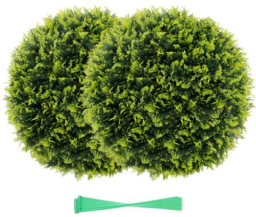 GIANTEX Juego de 2 Bolas de Cedro Artificial, Plantas Esféricas Falsas de 55 cm, Arbustos Redondos Verde, Resistente al Sol, Bola Decorativas para Jardín, Patio, Boda y Fiesta