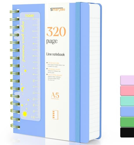Smarpau Spiral Notizbuch A5, Hardcover PVC Lined Journal mit 320 Seiten und 100gsm Premium-Papier, Der Collegeblock Notizblock Eignet Sich Zum Schreiben und Notieren, 14.5 x 21cm-Aquamarin