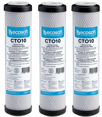 AcquaHOME® NEW Kit 3X Cartuccia Carbon Block CTO 10 - 10 micron - Filtro Blocco Carbone Attivo CTO10 per depuratori acqua ad osmosi inversa | Made in Europa | Nuovo formato con durata fino a 15000 L
