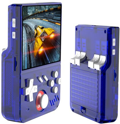 My Mini Handheld Spielkonsole,Retro Handheld Eingebaut in Linux OpenGL Es 3,2, 64G TF Karte 15000 Spiele,30 Emulatoren,3,5in IPS Bildschirm,4000mAh Handheld Game Console mit Tasche (Blau 64G)