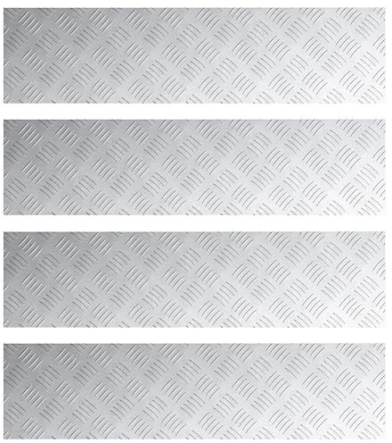vidaXL Rautenscheiben 4 pcs Silber 100 x 25 cm Aluminium, Moderne Teppiche für drinnen, robuste Matten draußen, rutschfeste Treppenstufen, sicher & stylisch
