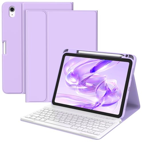 BQSS Custodia con Tastiera per iPad A16 11 generazione 2025/10 generazione 10.9 pollici 2022, Magnetico Bluetooth Rimovibile QWERTZ Tedesco, con portapenne per iPad 11°/10° Custodia Gen (Viola)