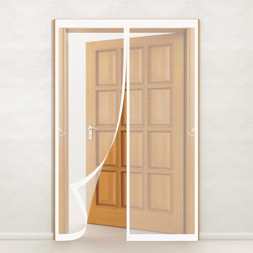 Mosquitera Puerta Magnética 80 x 200 cm Mosquiteras Magneticas Se Cierra Automáticamente Cortina Mosquitera Puerta Exterior Varios Tallas para Exterior, de Balcón, Blanco