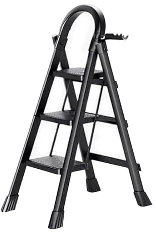 Scaletta pieghevole con corrimano, 3 gradini, antiscivolo, facile da riporre, gradini larghi, adatta per cucina, casa e casa, carico massimo: 150 kg, nero