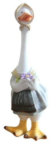 DAWCBVJQ 34 X 13 X 13 cm Enten Gartendeko Gartenfigur Ente Deko Gans Mit Schürze Und Strohhut Garten Willkommensschild Fleißige Ente Garten-Deko Gartenstecker Figur Terrasse Wetterfest