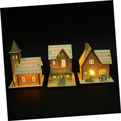 GALPADA 3stücke Teiliges Holzhaus Led-Beleuchtung Leuchtende Weihnachtsdeko Aus Holz Langlebige Tischdekoration Für Zuhause Restaurants Und Festliche Stimmung Romantisches Licht Für Weihna