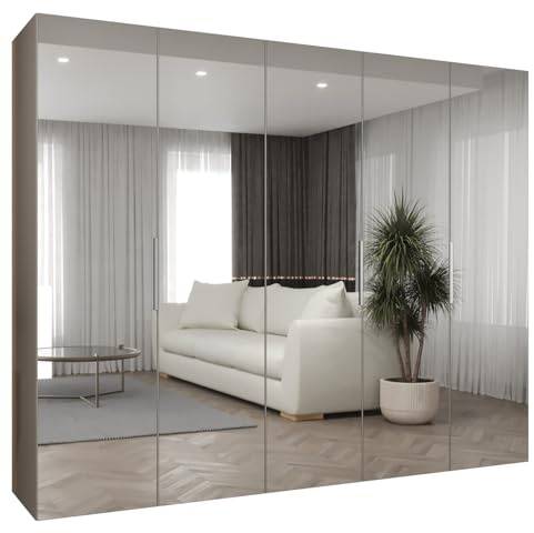 MEBLE KRYSPOL - Kleiderschrank mit Spiegel - Drehtürenschrank - Schrank 250x202x52cm - Garderobenschrank Schlafzimmer, Flur, Jugendzimmer - Farbe Kaschmir, Griff Kaschmir - Marbella 3 250