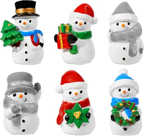 GW Box 6 Pcs Christmas Snowman Figurines Miniature Resin Snowman | Mini Snowman Ornaments for Fairy Garden Xmas Party Cake Toppers Decoration