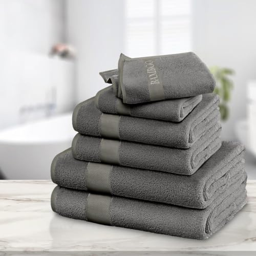 Artistic Fashionista Limited 100% Natural Bamboo Cotton Hotel Quality Super Soft Thick Absorbent & Quick Dry BAMBOO Hand Towel, Bath Towel, Bath Sheet (Charcoal, Bath Sheet - Pack 2)